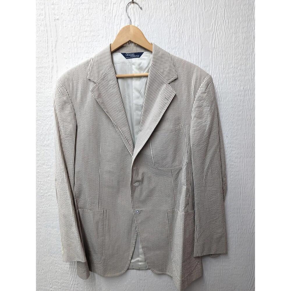 Polo Ralph Lauren Seersucker Jacket Beige Striped Blazer Cotton Preppy Men's 40R